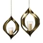 Set of 2 Retro Antique Gold Finish Pillar Candle Lanterns