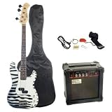 AB 43 Electric Bass Guitar with 10 Watt Amp Combo - Zebra Stripes