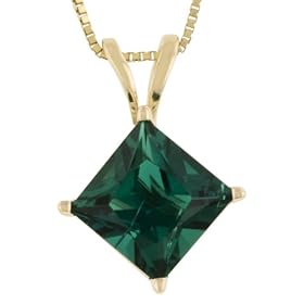 Buy 14k Yellow Gold 6mm Princess Cut Lab-Created Emerald 4-Prong Pendant, 18 by Amazon.com Collection
