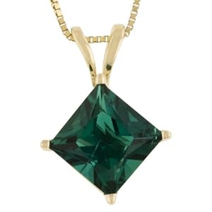 Buy 14k Yellow Gold 6mm Princess Cut Lab-Created Emerald 4-Prong Pendant, 18 by Amazon.com Collection