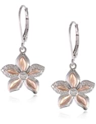 18k Rose Gold Plated Sterling Silver Two-Tone Flower Dangle Lever Back Drop Earrings