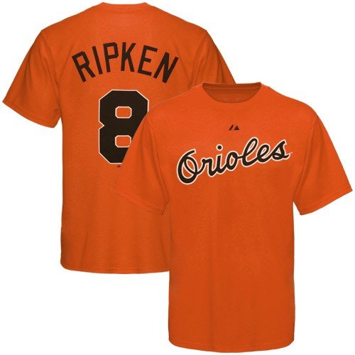 Cal Ripken Baltimore Orioles Cooperstown Name and Number T-Shirt,Orange (X-Large)