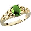 14K Yellow Gold Cabochon Emerald and Diamond Ring