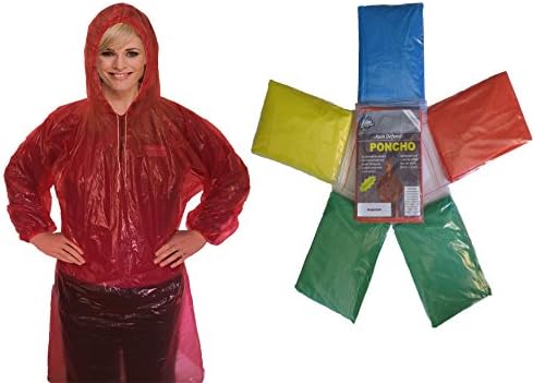 Rain Poncho for Adults 6 Pack with Drawstring Hood and Full Sleeves Thicker Material Emergency Disposable Rain Poncho Assorted Colors One size fit all 100% Waterproof
