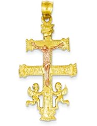 14K Two Tone Gold Caravaca Cross Pendant Charm Jewelry