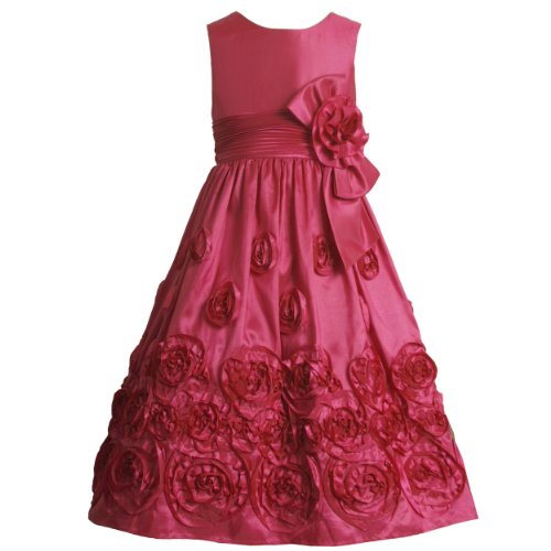 Bonnie Jean TWEEN GIRLS 7-16 FUCHSIA-PINK BONAZ ROSETTE TAFETTA Special Occasion Wedding Flower Girl Holiday Pageant Party Dress