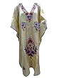 Women Embroidered Caftan Ivory Silk Kaftan Maxi Dress