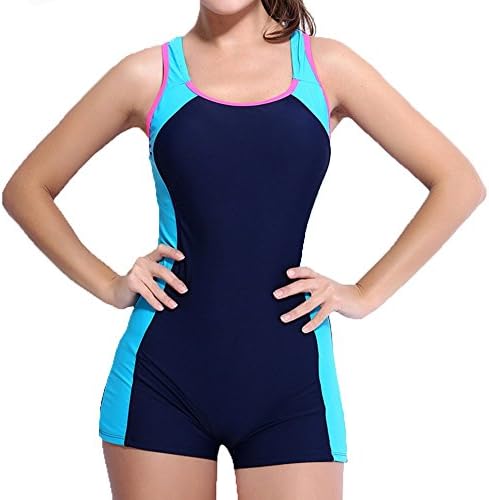 Viviail Women's Boy-Leg One Piece Swimsuit Essential Endurance Legsuit Costume Blue