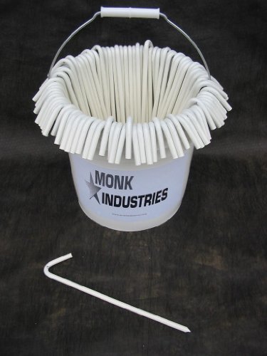 Monk Industries brand Bucket of Steel Tarp Stakes (White) 31210BWHBCKT