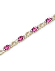 14k Yellow Gold Natural Pink-Topaz And Diamond Tennis Bracelet