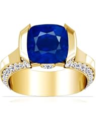 18K Yellow Gold Cushion Cut Blue Sapphire Ring With Sidestones