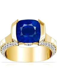 14K Yellow Gold Cushion Cut Blue Sapphire Ring With Sidestones