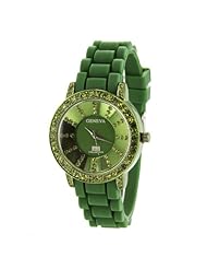 Olive Green Mark Naimer Womens Fashion Watch with Green Anodized Case, Rhinestones, and Silicone Band