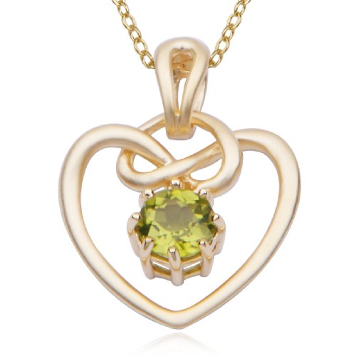 18k Gold Plated Sterling Silver Peridot Heart Pendant, 18