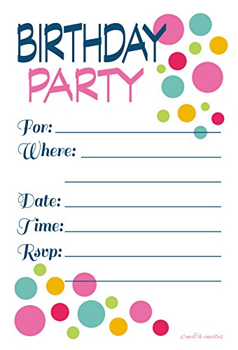 Adult or Teen Birthday Party Invitations Colorful Dots – Fill In Style