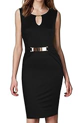 Sleeveless Polyester Belted Peplum Keyhole Bodycon Dress/Midi Dress 