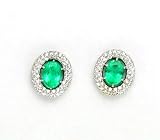 Emerald Earrings Fine Earrings 1.44k G.V.V.S .Brilliant Diamonds and 3.88k Colombian Emerald on 18k White Gold Damiani Style Design Earrings Made in Italy Matching Pendant Available