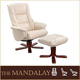 from Oriental Leather Co Ltd The Mandalay - Leather Recliner Swivel Chair with Matching Footstool in Cream