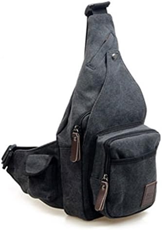Daosen Outdoor Vintage Casual Canvas Travel Bag Sling Pack Bag Shoulder Bag Chest Bag for Men Black