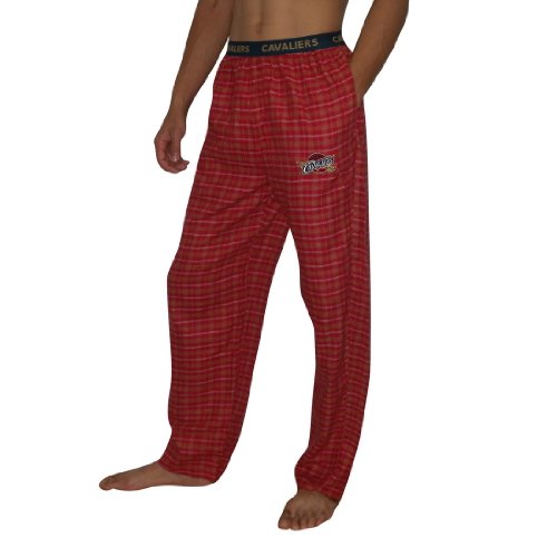 Mens NBA Cleveland Cavaliers Plaid Cotton Thermal Sleepwear / Pajama Pants - Red & Yellow (Size: M)