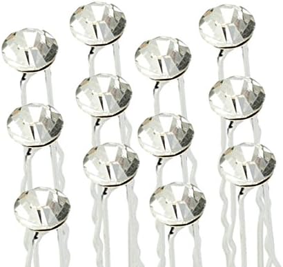 Wedding Pack of 12 Crystal Rhinestones Hair Pins Bridal Accessory Bridemaid Party Flower Girl (Crystal)