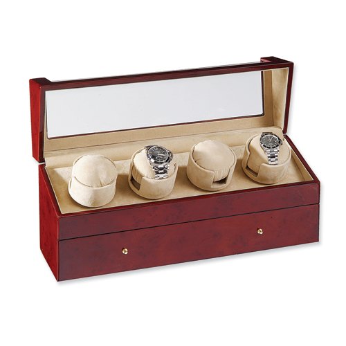 Dark Burlwood Gloss Finish 4-Watch Watch Winder Dark Burlwood Gloss Finish 4-Watch Watch Winder
