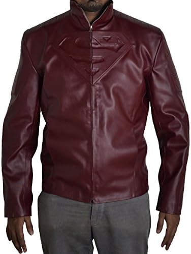 TOFFHUB Men's Black Superman Faux leather jacket with S logo (3XL) burgundy V1