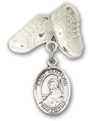 Sterling Silver Baby Badge with St. Benjamin Charm and Baby Boots Pin