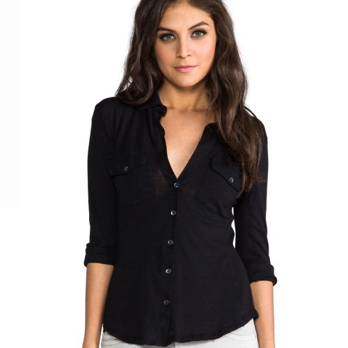 (ジェームスパース) James Perse コントラスト パネル シャツ 無地 コットン 01.ブラック【BLK】