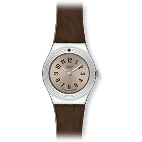 Swatch Women's Three-hand Leather Strap Brown Briljant watch #YSS240