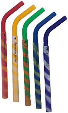 Silicone Reusable Awesome Straws 5 Pack Stripes