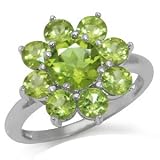 4.01ct. Natural Peridot 925 Sterling Silver Flower Cluster Ring