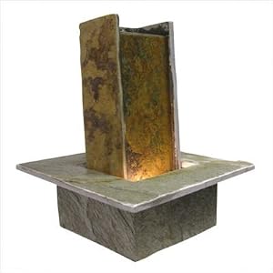 Lighted Slate Stone Pillar Table Fountain
