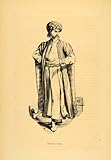 1843 Engraving Costume Arab Merchant Man Turban Robe - Original Engraving