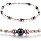 Ida Black,White and Lavender 3-8mm A Freshwater Pearl Necklace 16 inch Choker Length