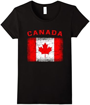 Women's Canada Flag Tshirt Distressed Canadian Maple Leaf Flag Shirt Small Black