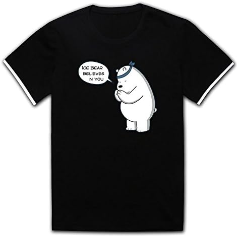 Cretive Men's Ice Bear Believes In You We Bare Bears Mercerized Cotton T-Shirts Tees Black XL