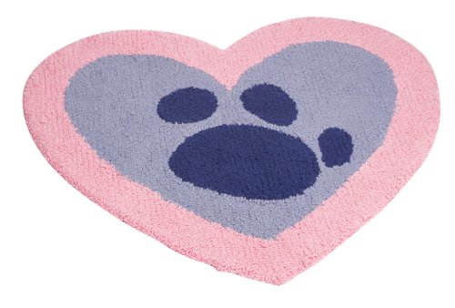 Build a Bear Workshop Heart Shaped Rug with Paw Print Center and Princess Bear Design, Lavender and Pink Finish