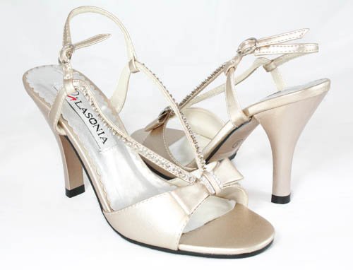 Jeweled Bows! Champagne Strappy Sandals Formal Bridal Shoes