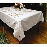 Rivierra Embroidered Design Tablecloth White 70' by 120' Oblong / Rectangle