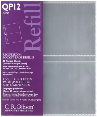 CR Gibson QP-12 Small Recipe Book Pocket Page Refill 20 sheets by Sun Island Ventures