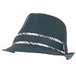 Linen Cotton Plaid Lining Fedora Trilby Hat Indigo Blue M/L
