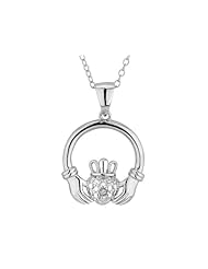 Claddagh Pendant Necklace with Diamond Accent in Sterling Silver with Chain