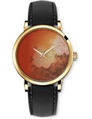 SPRAWL Aanalog Fashion Series Gold Ladies Watches of Genuine Black Leather Strap,Unique Wrist Watch for Women Girls Designed with White flowers in background