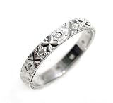Diamond Engraved Wedding Band or Stacking Ring, 18k White Gold, Ring Size 7.5 TW 0.15