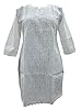 Womans Tunic Kurta Indian Top White Cotton Embroidered Kurti Caftan Small