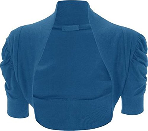 Womens Plus Size Shrug Bolero Ruched Sleeve Crop Cardigan (16/18, Turquoise)
