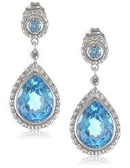 14k White Gold Blue Topaz and Diamond Drop Earrings