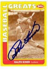 Ralph Kiner Autographed/Hand Signed Baseball Card (Pittsburgh Pirates) 1990 Swell Legends Card