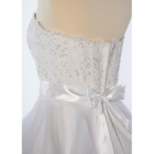 White Organza and Lace Strapless Wedding Gown